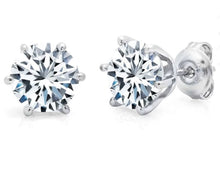 Cargar imagen en el visor de la galería, Aretes Solitario Brillante - 6 puntas Acabadas en Platino Puro