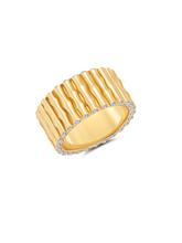 Cargar imagen en el visor de la galería, Anillo Ancho Estilo Bambú. Acabado en oro amarillo de 18kt.