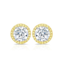 Cargar imagen en el visor de la galería, Aretes de botón halo canario de Fiore 2.35 CT