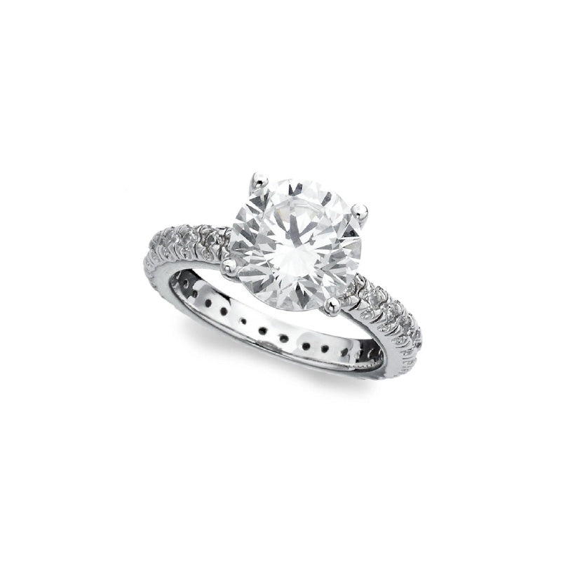 Anillo solitario brillante clásico con banda pavé 3.70 CT