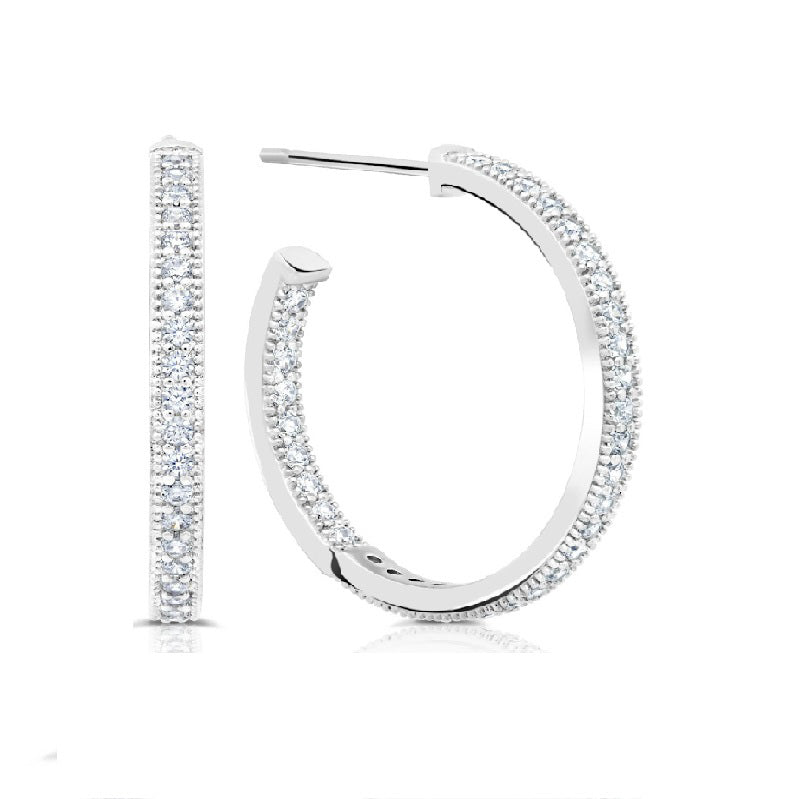 Aretes Argolla pequeños con punta abierta y pavé 0.85 CT